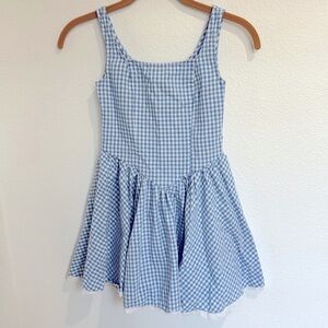 GIRLS BLUE GINGHAM DRESS SIZE MEDIUM